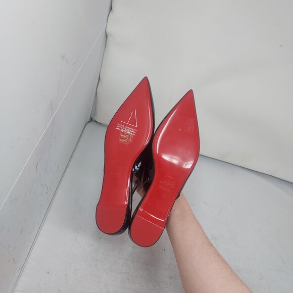 Christian Louboutin Hot Chickita Slingback Patent Flat Black Shoe - Picture 2 of 10